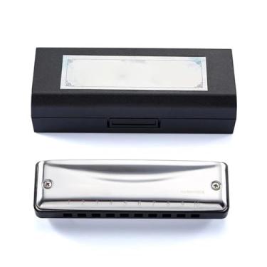 Imagem de Gaita profissional para iniciantes e adultos Blues Harmonica C D A F G Bb E Key 10 furos 20 notas adequado (preto F)