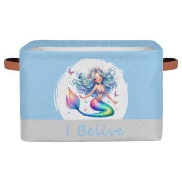 Imagem de Cestas de armazenamento pequenas, lindas sereias azuis com alças, caixas de armazenamento de brinquedos infantis, organizador de cubo de tecido dobrável para berçário, sala de estar, quarto