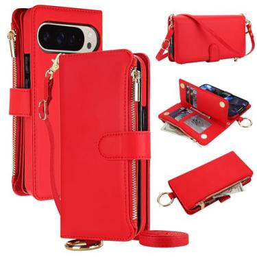 Imagem de Capa carteira para Google Pixel 10 Pro XL [bloqueio RFID] [bolso com zíper] [porta-cartão] capa protetora flip de couro PU com corda transversal/pulso/anel capa de telefone masculina e feminina