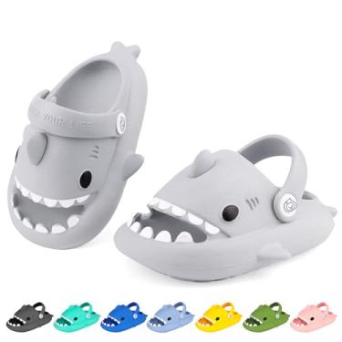 Imagem de LUYOO Chinelos infantis com nuvem de tubarão | Sandálias para meninos e meninas | Chinelos de praia infantis | Chinelo de peixe juvenil para banho de piscina, (alça) cinza, 8.5-9.5 Toddler
