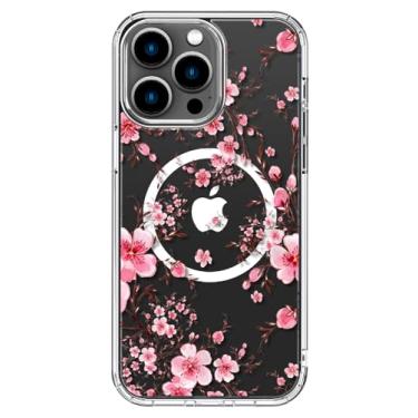 Imagem de ICEDIO Capa para iPhone 16 Pro com protetor de tela - compatível com carregamento sem fio, proteção aprimorada da câmera, capa transparente com design floral moderno para mulheres - Flor de pêssego