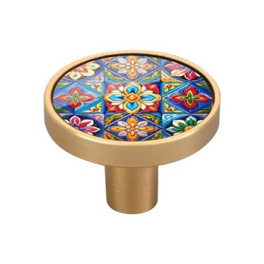 Imagem de Blueangle Pacote com 4 puxadores de armário de cerâmica mexicana 3,5 cm Puxadores redondos de gaveta para cômoda e armários de cozinha (519)