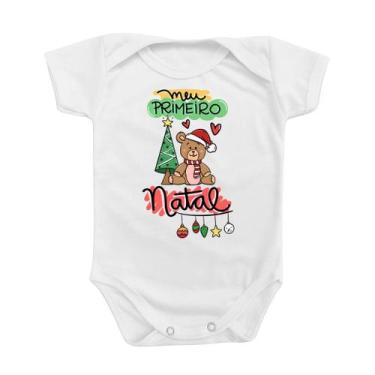 Imagem de Roupinha Body de Bebê Meu Primeiro Natal Ursinha Menina Rosa Presente 