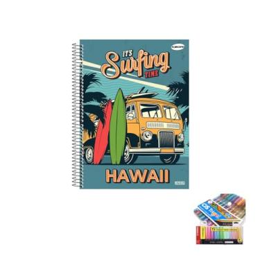 Imagem de Kit Caderno Masculinos 1 Matéria Capa Dura com 96 Folhas + Caneta Trigel 10 Cores + Marca Texto 15 Cores