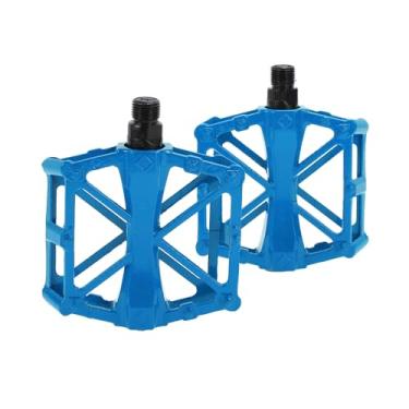 Imagem de A ABSOPRO Pedal de bicicleta Pedal plano de liga de alumínio sem tiras refletoras ajuste azul pedal de bicicleta antiderrapante de 14 mm para bicicletas de estrada BMX MTB 1 par