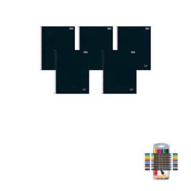 Imagem de Kit Caderno Universitário Zip Preto 1M 80F Tilibra + Caneta Point 88 Fineliner 0.4mm + Marcador Artístico Brush Dual Tip 10 Cores Cis