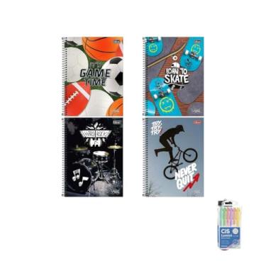 Imagem de Kit Caderno Universitário Vibe Masculino 80F + Caneta Esferográfica Sortidas + Marca Texto Pastel