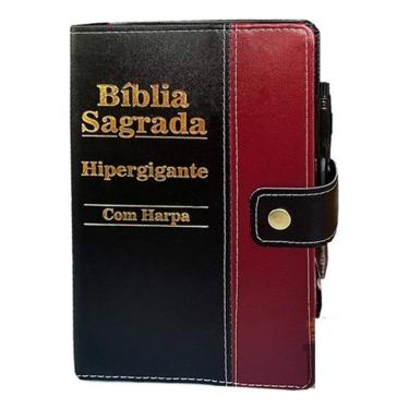 Imagem de Bíblia Pentecostal Assembléia Batista Letra Hipergigante Botão Preta E Vinho