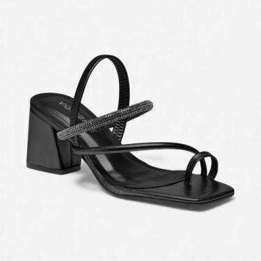 Imagem de Sandália Via Marte Salto Bloco De Dedo Com Brilhos Preta, Preto, 37