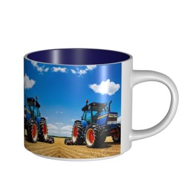 Imagem de ZERAOKE Trator de fazenda fantasia - Caneca grande de cerâmica impressa para café, capacidade grande para escritório e casa, pode ser lavada na lava-louças, design com alça em C.