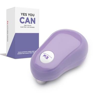 Imagem de Kitchen Mama Abridor de latas elétrico com um toque: abra com o toque de um botão – Parada automática conforme a tarefa é concluída, ergonômico, borda lisa, seguro para alimentos, à bateria (roxo)