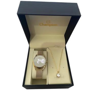 Imagem de Relógio Feminino Champion Led Digital Dourado CH48206B Kit