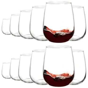 Imagem de HAKEEMI Conjunto de 12 taças de vinho sem haste para vinho tinto e branco, copos duráveis para uso doméstico, bar, festa e uso diário (liso)