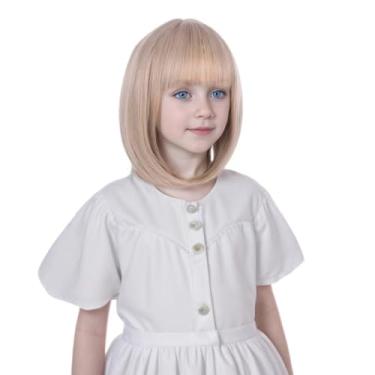 Imagem de Ufindcos Peruca loira cinza para crianças, peruca loira curta com franja para meninas, loira acinzentada, peruca de cabelo sintético bob liso com touca de peruca