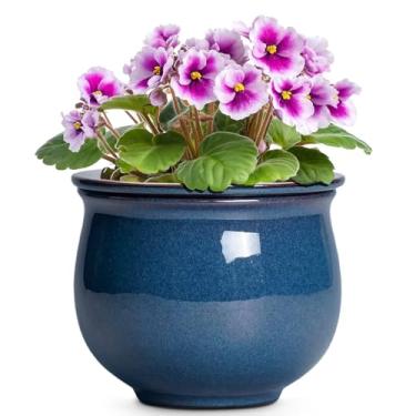 Imagem de Teagas Vasos de violeta africana, vasos de cerâmica de 15 cm para plantas de interior, vaso redondo autoirrigável com vaso interno absorvente, vaso de flores de cerâmica, decoração de quarto, presente