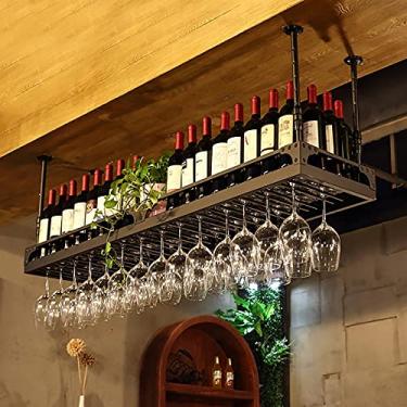 Imagem de APUM Rack de vinho de teto, suporte de garrafa de vinho suspenso, altura ajustável, suporte de taça de vinho de ferro de metal, bares, restaurantes, expositores de cozinhas (80 cm)