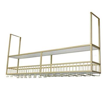 Imagem de APUM Prateleiras de vinho, suporte de parede de teto, suporte de garrafa de vinho, 2 camadas, prateleira de armazenamento de madeira, taça de vinho, prateleira suspensa para vinho armário de vinho