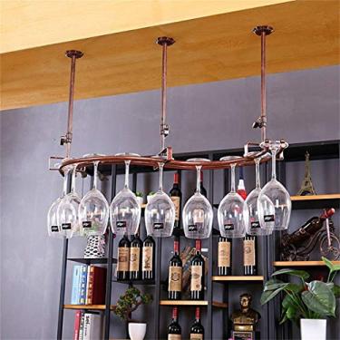 Imagem de Rack de vinho prateleira de parede de metal ferro armazenamento de teto rack de vinho pendurado garrafa de vinho e suporte de copos moldura suporte de taças de vinho rack de taças