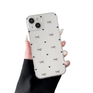Imagem de ZTOFERA Capa transparente para iPhone 15 Plus, linda faixa de coração de amor, gravata borboleta, estética, capa protetora de telefone transparente, moderna, fina, macia, à prova de choque, para