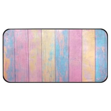 Imagem de Burbuja Tapete de cozinha colorido de madeira pastel 51 x 99 cm, tapete lavável antiderrapante com suporte de borracha, tapete para cozinha, sala de estar, banheiro, decoração de casa