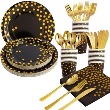 Imagem de 200/400 Pcs Party Supplies Set Paper Plates Napkins Cups Forks Knives and spoons serve for 25/50 Guests Birthday Party