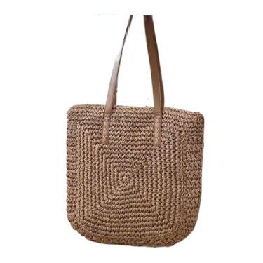 Imagem de Bolsa De Praia De Palha – Estilo FéRias, Adequada Para Piscina, Viagens E Uso DiáRio(Caqui)