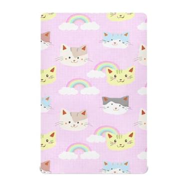 Imagem de Burbuja Lençol de berço arco-íris pastel com cara de gato para meninos e meninas, lençol com elástico 71 x 132 cm para colchão padrão de berço e cama infantil, macio e respirável