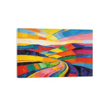 Imagem de BMZFYBS Pintura abstrata de parede - paisagem colorida 2 - impressão em tela de decoração moderna para sala de estar pronta para pendurar tela emoldurada 20x30cm8x12in