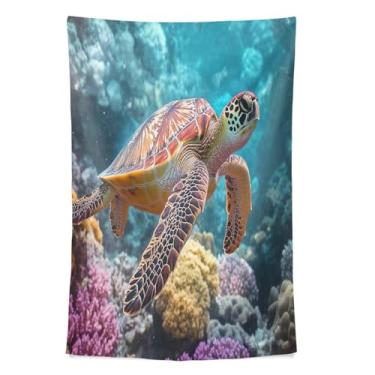 Imagem de STAYTOP Tapeçaria de parede de tartaruga marinha tapeçarias para decoração de casa decoração de dormitório sala de estar quarto tapete de parede (60 × 40 pol)