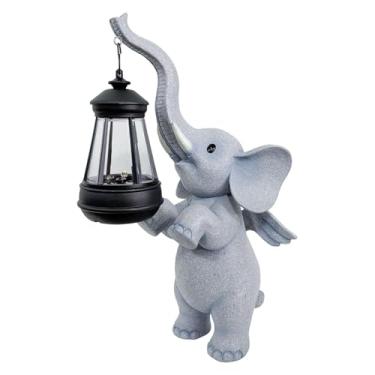 Imagem de FashionCha Estátua de Elefante Movida a Energia Solar para Jardim, Estatueta de Elefante, Ornamento Iluminado para Cerca, Feita de Resina, Decoração para Jardim
