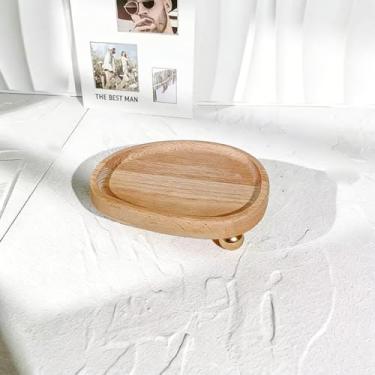 Imagem de topathleticstore Bandeja de exibição de joias de madeira com anel para os pés, pulseira empilhável, elegante, organizador de joias (Oval)