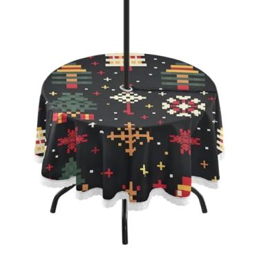 Imagem de CEBUGI Toalha de mesa redonda para uso ao ar livre, fundo natalino, impermeável, com furo Umberlla, capa de mesa lavável para pátio, cozinha, sala de jantar, 152 cm