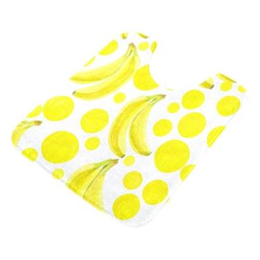 Imagem de Burbuja Tapete de banheiro com bananas amarelas, tapete de banho absorvente de pelúcia macio, base antiderrapante para piso de banheiro, oval em forma de U