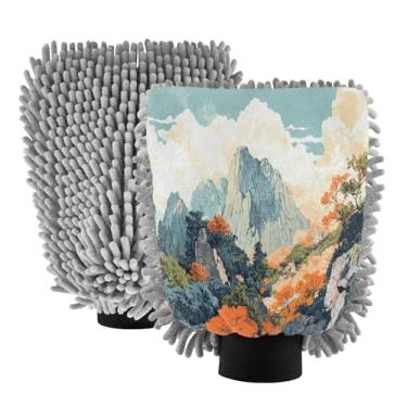 Imagem de STAYTOP Luvas de lavagem de carro lindas montanhas e florestas, 2 peças, luvas de microfibra de chenille, sem arranhões, panos de esponja de lavagem ultra absorventes para carros, limpeza doméstica
