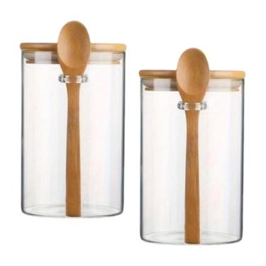 Imagem de ＫＬＫＣＭＳ Pote de vidro para temperos, multifuncional, transparente e, com colher, para guardar na gaveta, 2 Partes