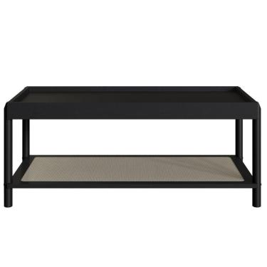 Imagem de Mesa De Centro Retangular Oslo Artesano 93 Cm (largura) Mdp Nero Palha Sintética Bege Pé Madeira