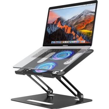 Imagem de YICOSUN Suporte de resfriamento ajustável para laptop com 2 ventiladores silenciosos e iluminação RGB, liga de alumínio e design ergonômico dobrável para MacBook, Lenovo, ASUS, Dell 10-16 polegadas