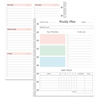 Imagem de (Pacote com 2) Refil semanal sem data com 9 discos – Tamanho clássico 106 folhas/212 páginas, agenda semanal colorida para planejadores felizes, papel branco de 100 g/m², dura 1 ano, sem data, 17,8 x