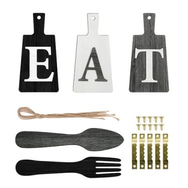 Imagem de hoeslaw Conjunto de 5 peças de placas de corte para decoração de arte de cozinha, colher e garfo, decoração rústica para pendurar na parede de cozinha e sala de jantar, o presente perfeito para