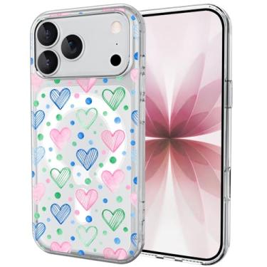 Imagem de OFQKOAKS Capa para iPhone 16, compatível com MagSafe, capa de telefone com design magnético de coração de bolinhas coloridas e fofas, transparente e macia para mulheres e meninas