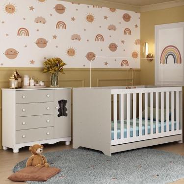 Imagem de Berço Americano 3 Em 1 Com Cômoda 1 Porta 4 Gavetas Ternura Multimóveis MP4726 Branco-off White