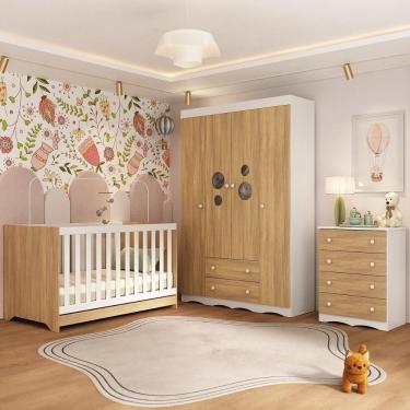 Imagem de Quarto De Bebê Completo Com Berço Americano 3 Em 1 Sonho Multimóveis MP4619 Branco-madeirado