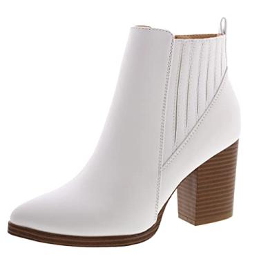 Imagem de TOP Moda Bota feminina de cano médio, salto médio, elástico Chelsea, Branco, 35