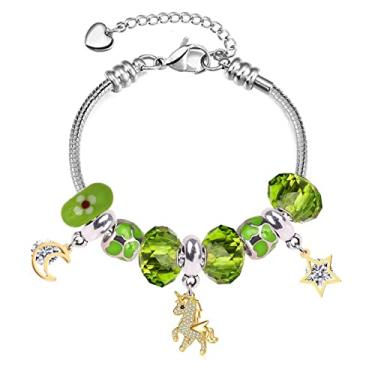 Imagem de Pulseira Pandora Unicórnio Ideias de Presente para Meninas Adolescentes Ajustável 17 a 21 cm, 8 3 inch, Vidro