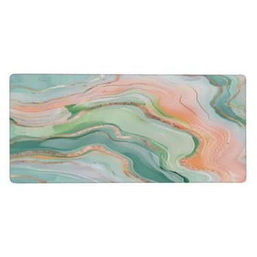 Imagem de Tapete de rato verde mármore rosa grande à prova d'água tapete protetor de mesa estendido para computador base de borracha antiderrapante para escritório, computador, teclado, laptop e mesa de casa