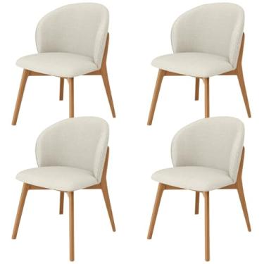 Imagem de Kit 04 Cadeiras de Jantar e Estar Living Estofada Mia L02 Linho Champagne - Lyam Decor