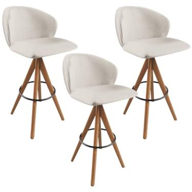 Imagem de Kit 03 Banquetas Alta Giratória Bar Cozinha Sala de Jantar Bar Mia L02 Linho Cru - Lyam Decor