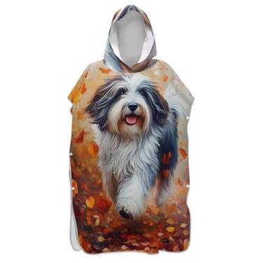 Imagem de TSENQUE Roupão de mudança de poncho de surfe com estampa de cachorro fofo para adultos toalha de banho com capuz para viagem ponchos femininos com capuz