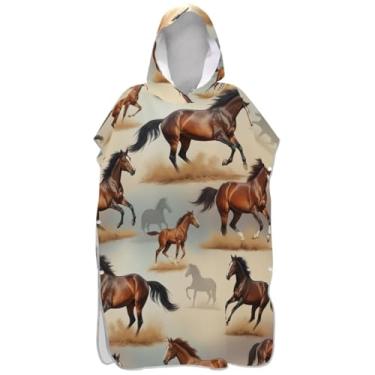 Imagem de Joisal Roupão de mudança de tamanho grande para adultos, poncho de surfe, toalha de banho com capuz, marrom, cavalos, homens, mulheres, poncho com capuz