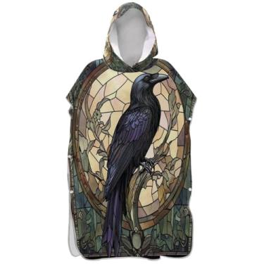 Imagem de Joisal Roupão de mudança de poncho de surfe plus size para adultos, toalhas de banho de praia, com capuz, vitral, corvo, ponchos adultos para mulheres